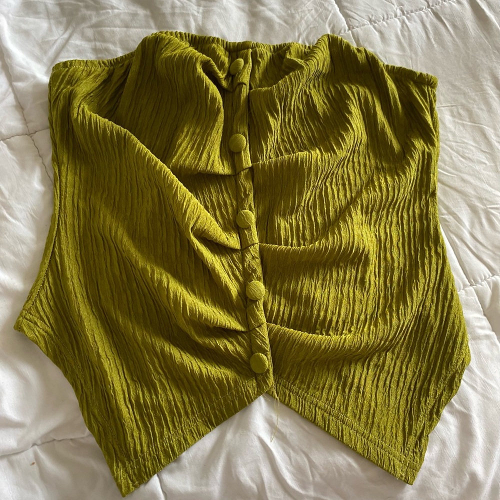 Green Textured Button-Up Top